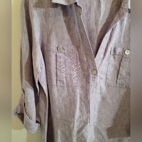 Soft Surroundings Linen Tunic Shirt Dress Medium Blue-Purple - Picture 5 of 6